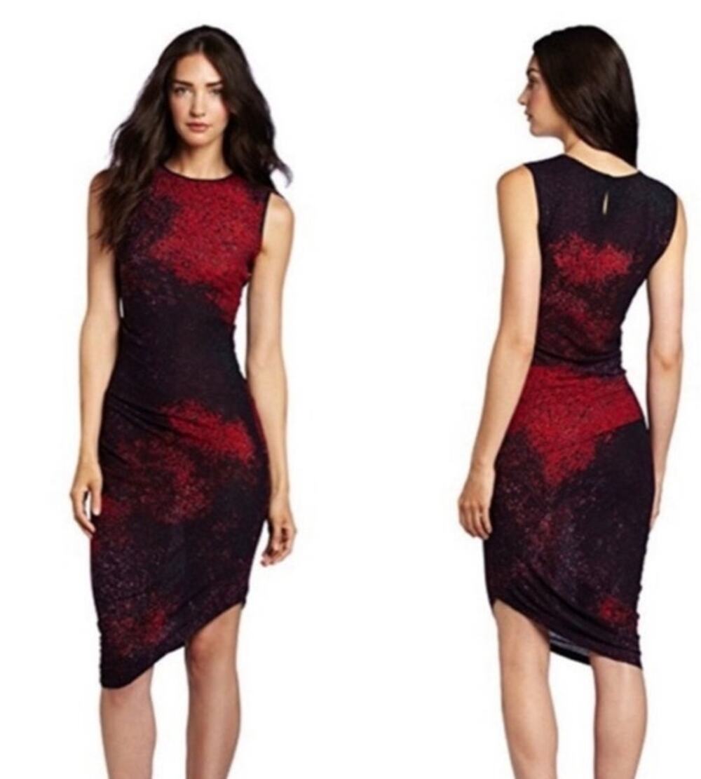 Halston Heritage Red Monet Cloud Knit Jersey Dress - 2